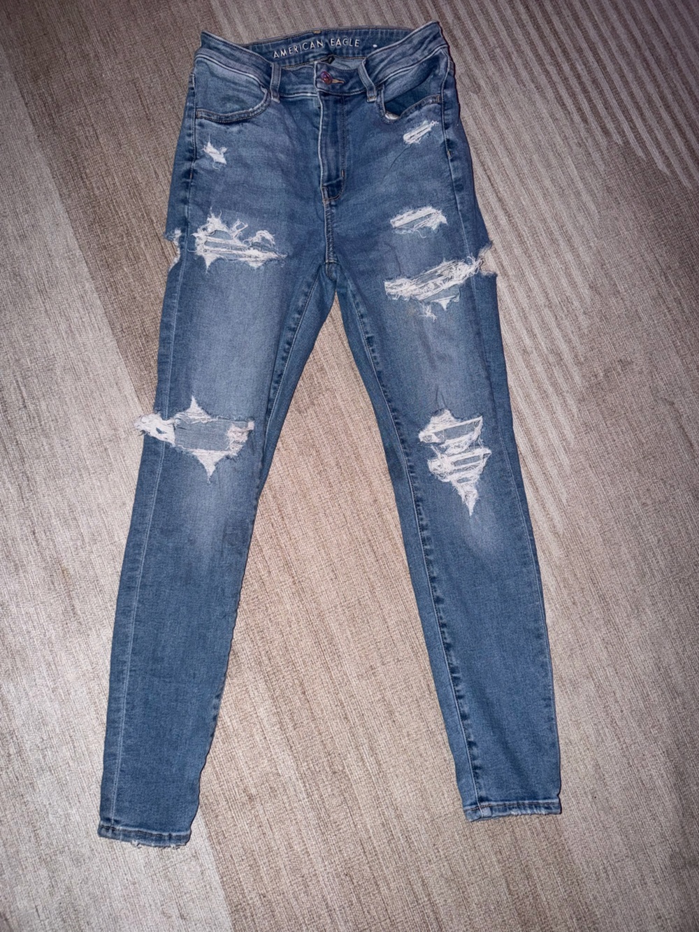 American Eagle Outfitters Distressed Skinny Jeans - Blue Denim